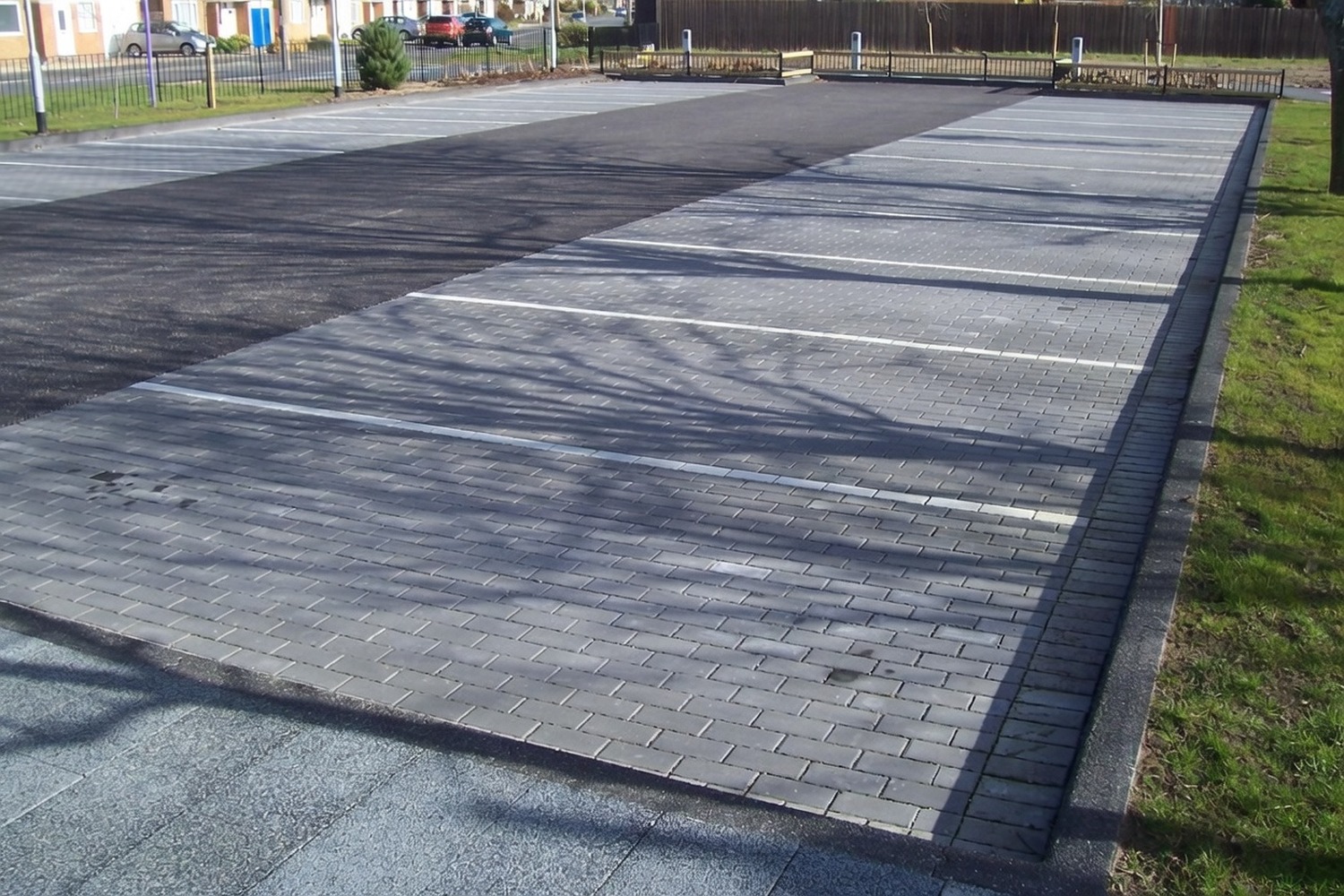 Finished commercial car park with painted bay lines