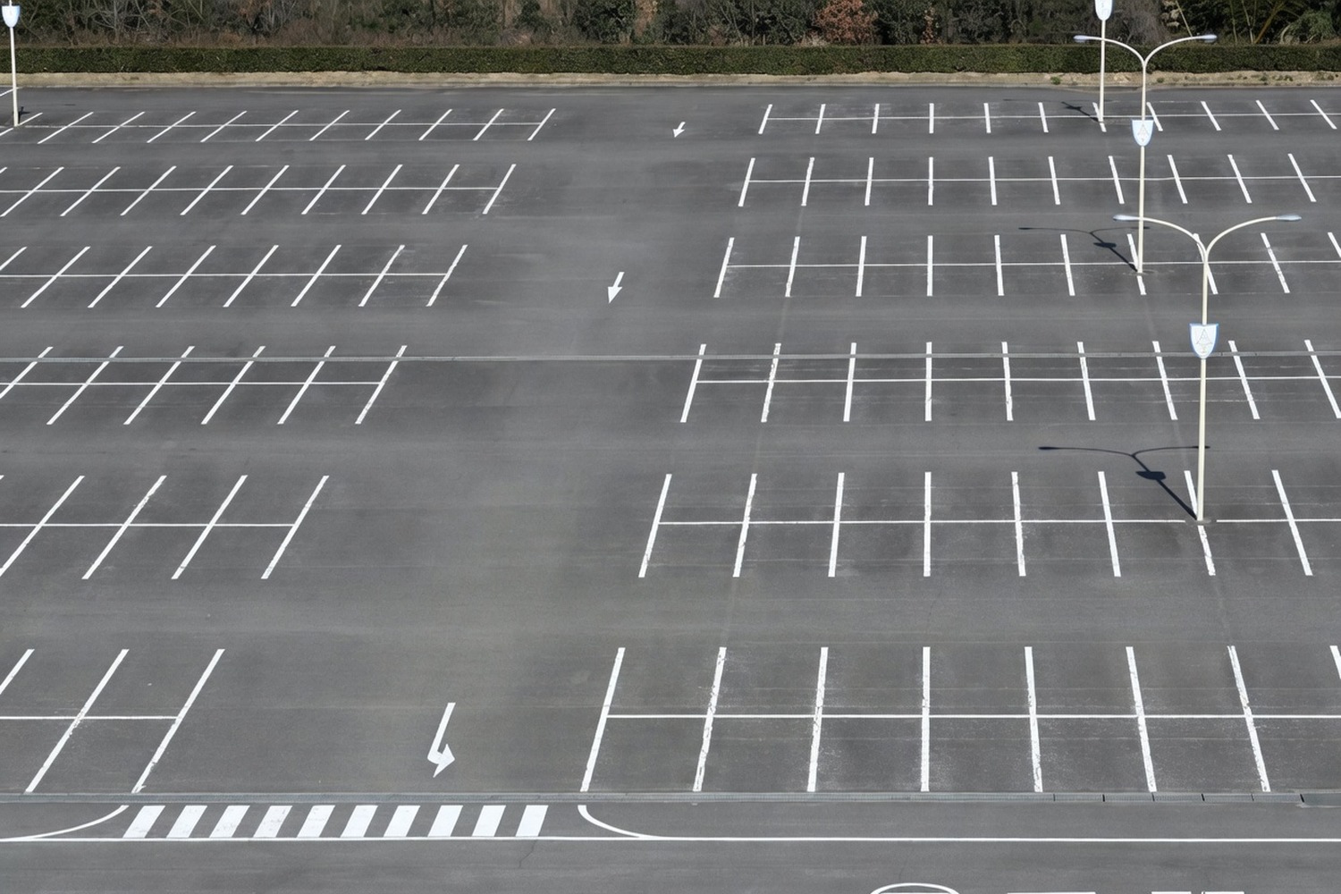 Aerial view of a freshly-marked empty car park
